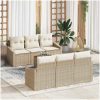 7-delars trädgårdsoffaset med kuddar i beige poly-rattan och akacia vidaXL 55 x 55 x 37 cm – miniatyr 1