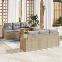 7-delars trädgårdsoffaset med kuddar i beige poly rattan vidaXL