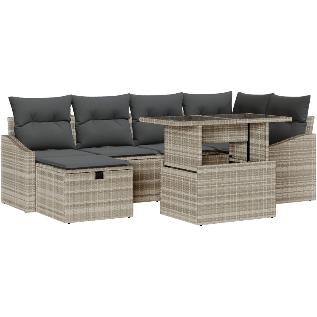 7-delars Trädgårdsoffaset med Kuddar Ljusgrå Poly Rattan vidaXL 100 x 55 x 73 cm – bild 2