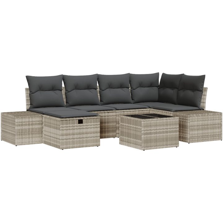 7-delars trädgårdsoffaset med kuddar, ljusgrå poly-rattan vidaXL 55 x 55 x 37 cm – bild 2