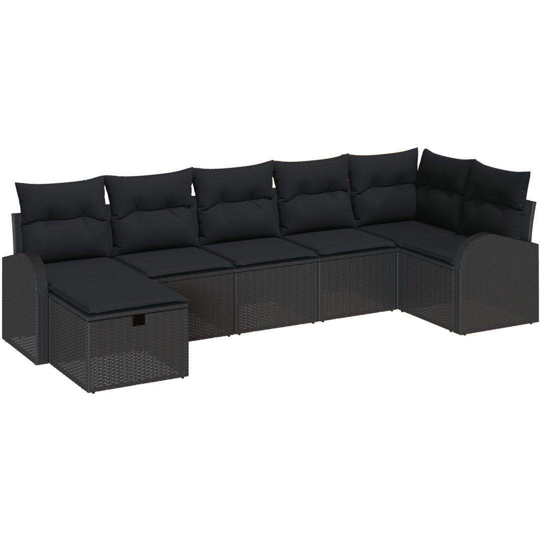7 Delars Trädgårdsoffaset med kuddar Svart Poly Rattan vidaXL 289 x 124 x 85 cm – bild 2