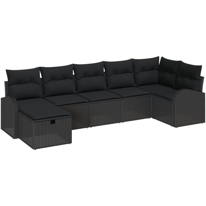 7 Delars Trädgårdsoffaset med kuddar Svart Poly Rattan vidaXL 289 x 124 x 85 cm – bild 2