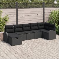 7 Delars Trädgårdsoffaset med kuddar Svart Poly Rattan vidaXL