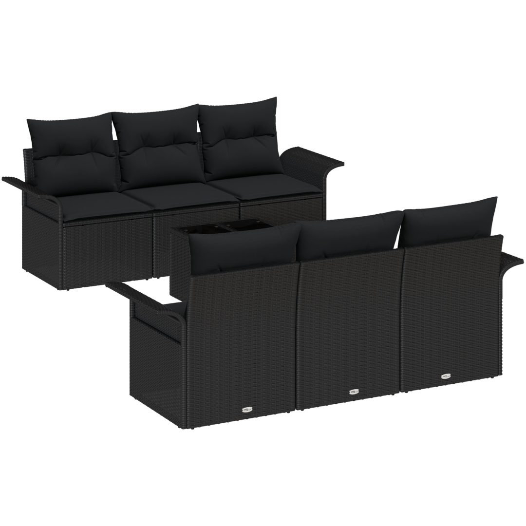 7-delars Trädgårdsoffaset med Kuddar Svart Poly Rattan vidaXL Stor – bild 2