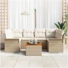 7-delars Trädgårdsoffasett med Kuddar Beige Poly Rattan Akacia vidaXL 55 x 55 x 37 cm – miniatyr 3