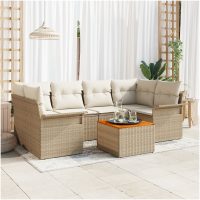 7-delars Trädgårdsoffasett med Kuddar Beige Poly Rattan Akacia vidaXL
