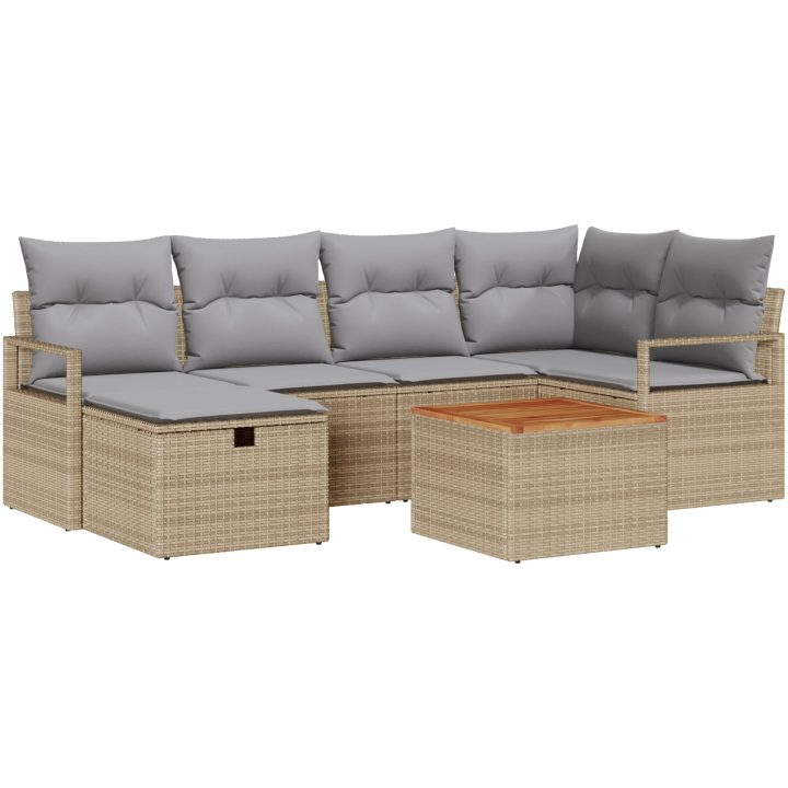 7-delars Trädgårdsoffasett med kuddar Beige Poly Rattan vidaXL Stor – bild 2