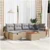 7-delars Trädgårdsoffasett med kuddar Beige Poly Rattan vidaXL Stor – miniatyr 1