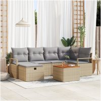 7-delars Trädgårdsoffasett med kuddar Beige Poly Rattan vidaXL