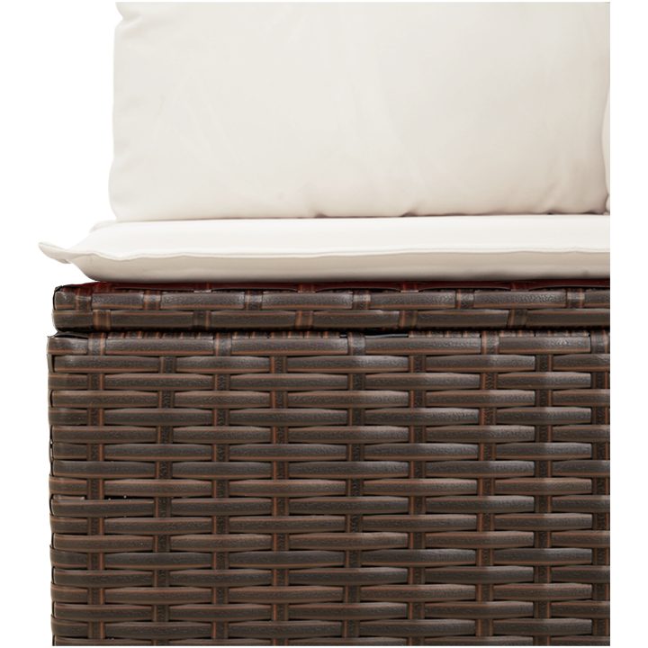7-delars trädgårdsoffasett med kuddar Brun Poly Rattan vidaXL 55 x 55 x 37 cm – bild 7