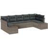 7-delars trädgårdsoffasett med kuddar Grå Poly Rattan vidaXL 289 x 154 x 85 cm – miniatyr 2