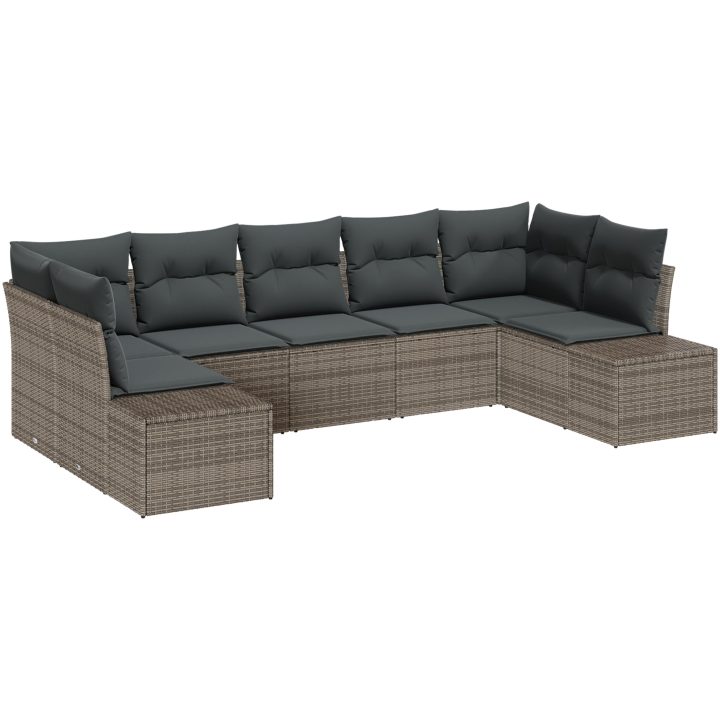 7-delars trädgårdsoffasett med kuddar Grå Poly Rattan vidaXL 289 x 154 x 85 cm – bild 2