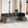 7-delars trädgårdsoffasett med kuddar Grå Poly Rattan vidaXL 289 x 154 x 85 cm – miniatyr 1
