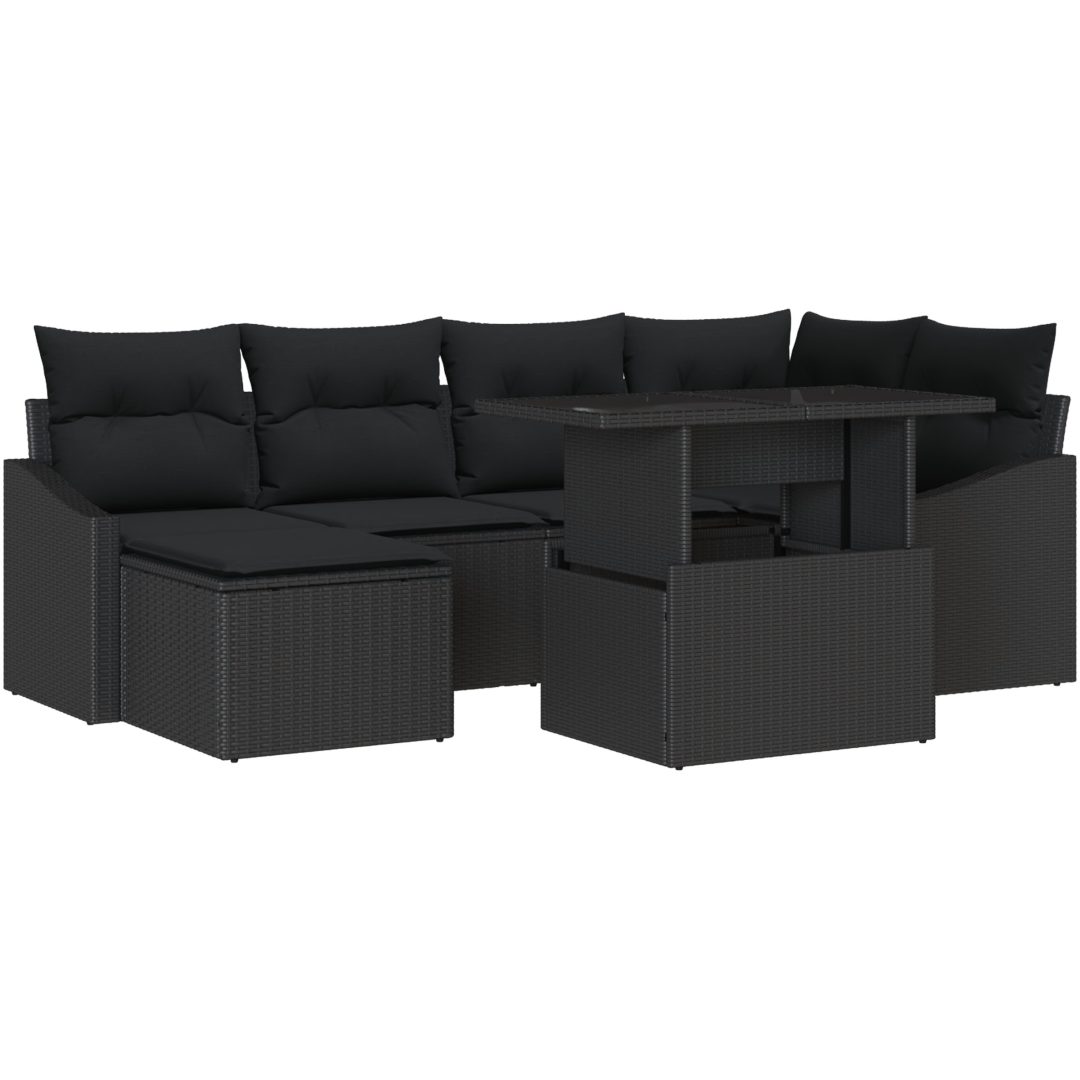 7-delars trädgårdsoffasett med kuddar i svart polyrotting vidaXL 100 x 55 x 73 cm – bild 2