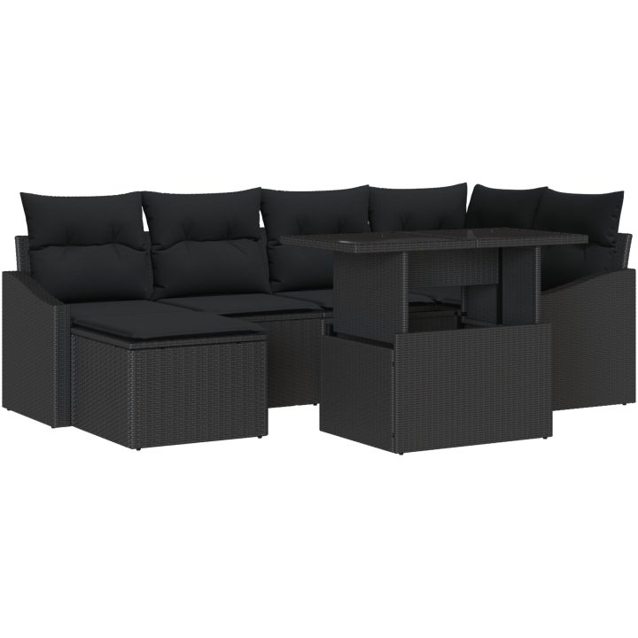7-delars trädgårdsoffasett med kuddar i svart polyrotting vidaXL 100 x 55 x 73 cm – bild 2