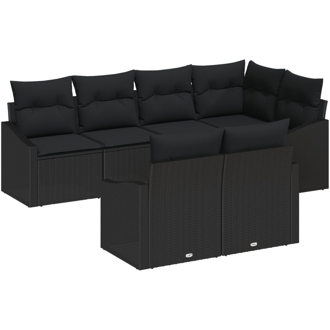 7-delars trädgårdsoffasett med kuddar Svart Poly Rottning vidaXL 233.5 x 123.5 x 85 cm – bild 2