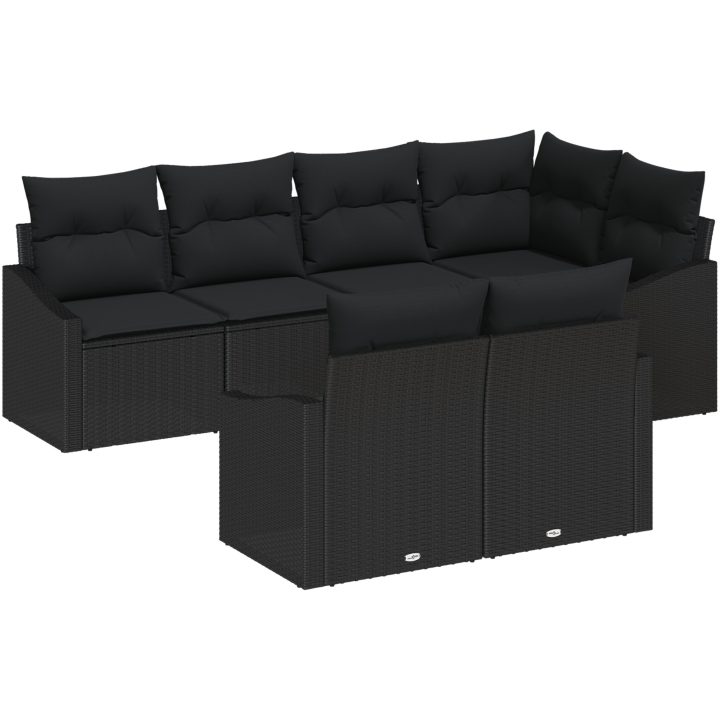 7-delars trädgårdsoffasett med kuddar Svart Poly Rottning vidaXL 233.5 x 123.5 x 85 cm – bild 2
