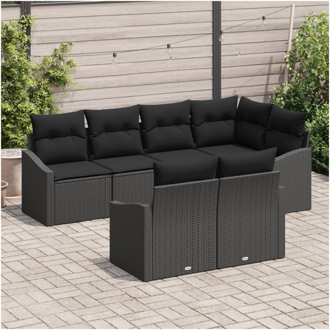7-delars trädgårdsoffasett med kuddar Svart Poly Rottning vidaXL 233.5 x 123.5 x 85 cm – bild 3