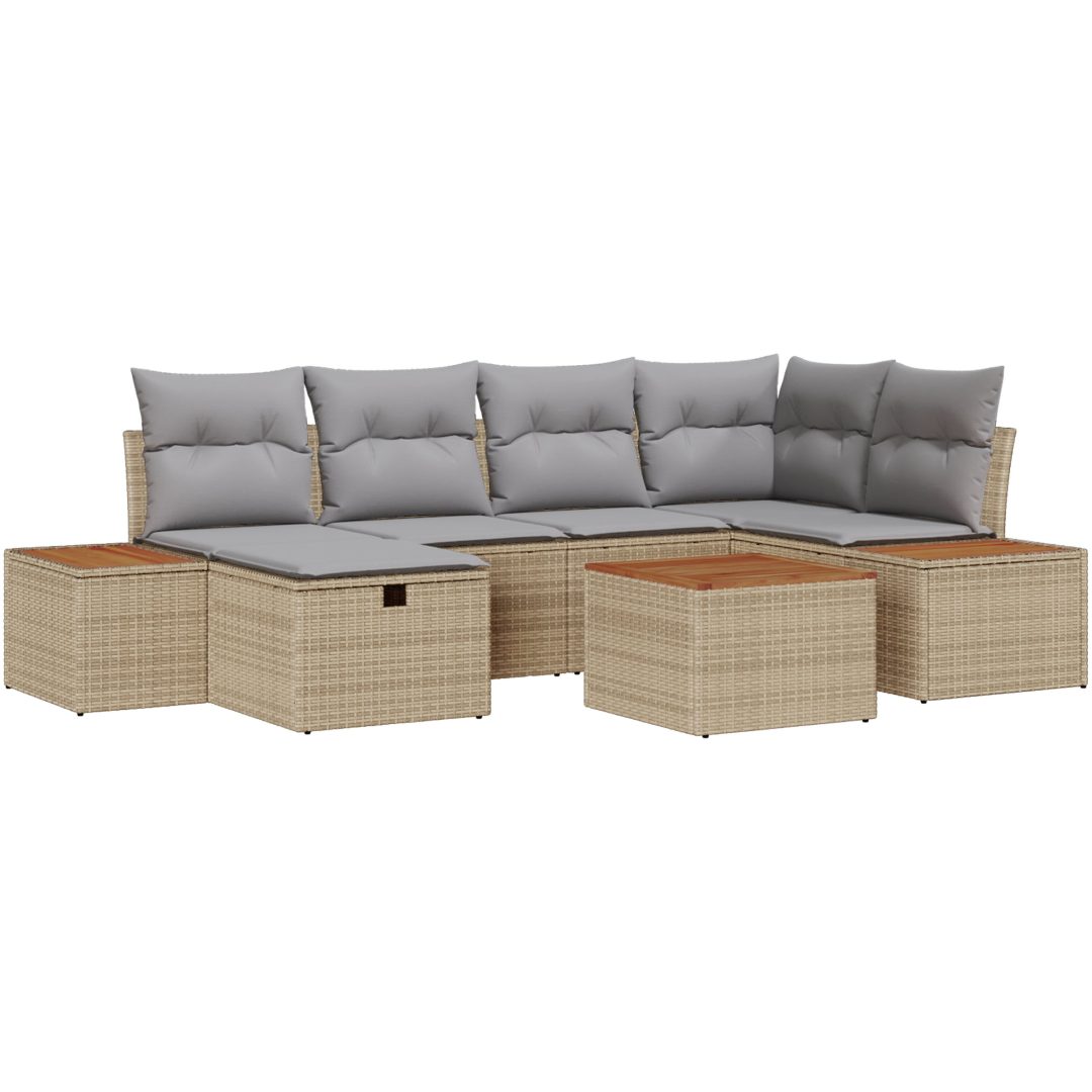 7-delars trädgårdsoffgrupp med beige kuddar i poly rattan vidaXL 55 x 55 x 37 cm – bild 2