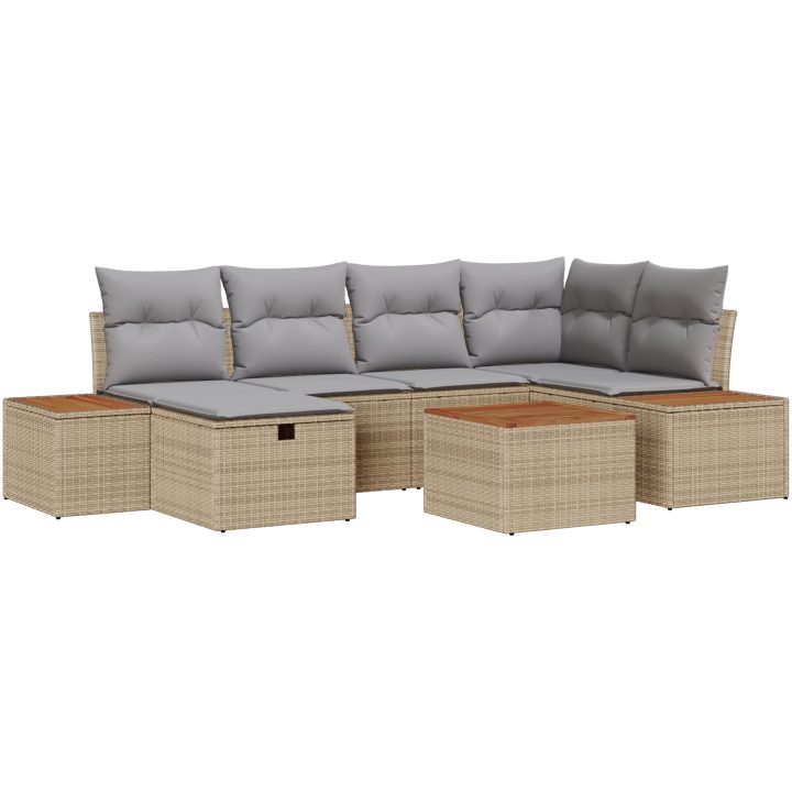 7-delars trädgårdsoffgrupp med beige kuddar i poly rattan vidaXL 55 x 55 x 37 cm – bild 2