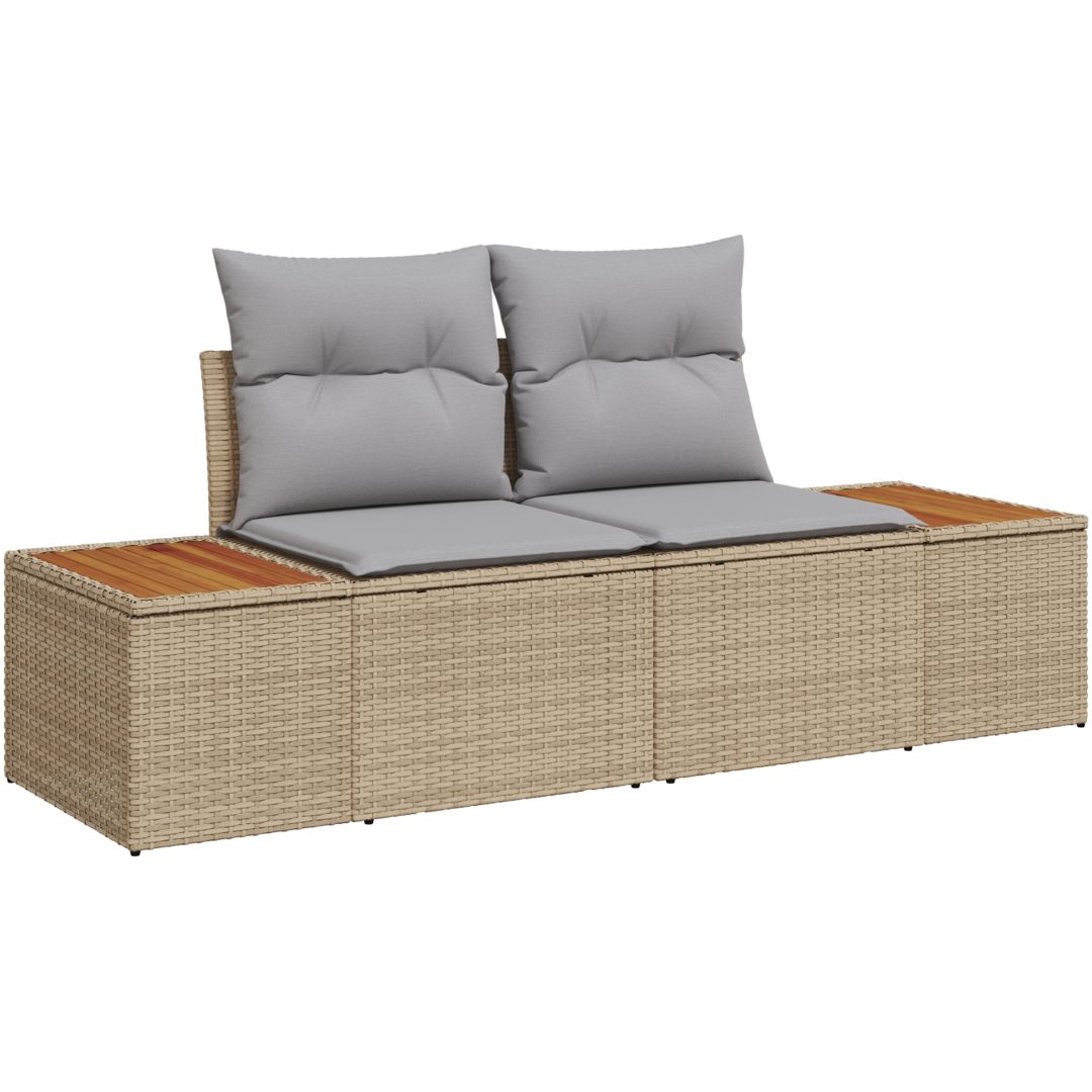 7-delars trädgårdsoffgrupp med beige kuddar i poly rattan vidaXL 55 x 55 x 37 cm – bild 4
