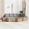 7-delars trädgårdsoffgrupp med beige kuddar i poly rattan vidaXL 55 x 55 x 37 cm – miniatyr 1