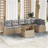 7-delars Trädgårdsoffgrupp med Kuddar Beige Poly Rattan vidaXL Stor – miniatyr 1