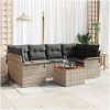 7-delars trädgårdsoffgrupp med kuddar grå poly rattan akacia vidaXL 55 x 55 x 37 cm – miniatyr 1