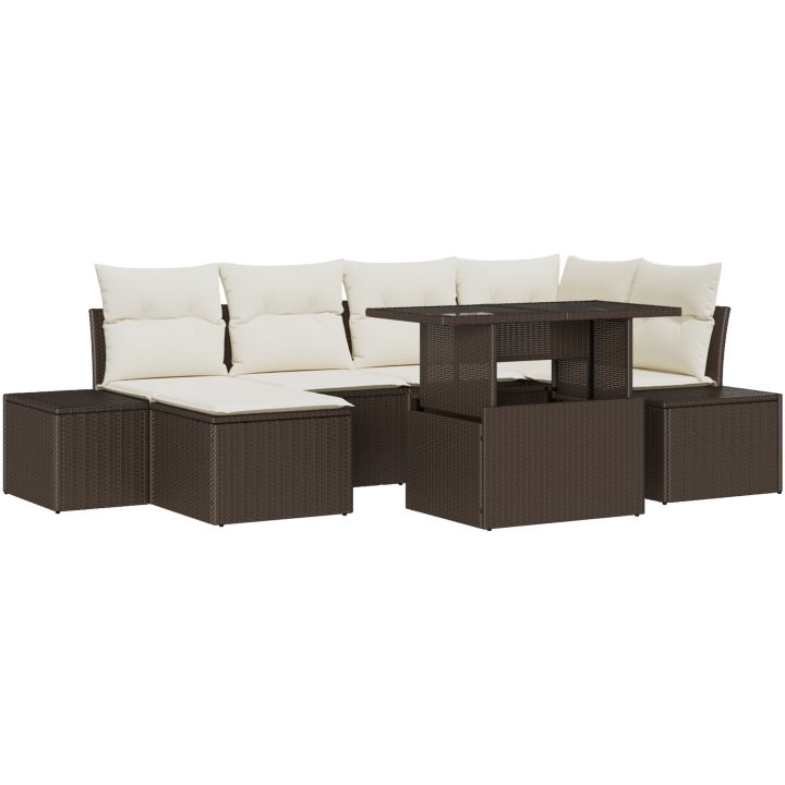 7-delars trädgårdsoffgrupp med kuddar i brun poly-rattan vidaXL 100 x 55 x 73 cm – bild 2