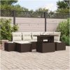 7-delars trädgårdsoffgrupp med kuddar i brun poly-rattan vidaXL 100 x 55 x 73 cm – miniatyr 1