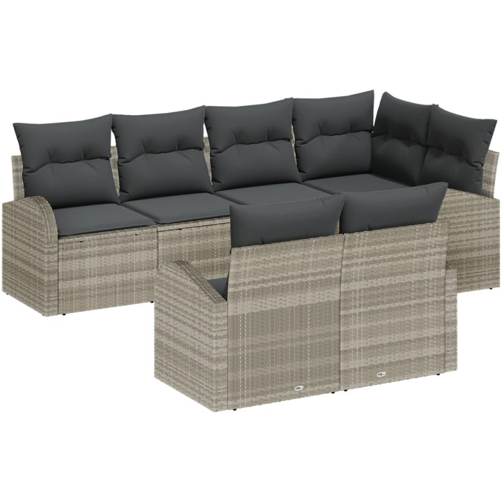 7-delars Trädgårdsoffmöblemang med Kuddar Ljusgrå Poly Rattan vidaXL 234 x 124 x 85 cm – bild 2