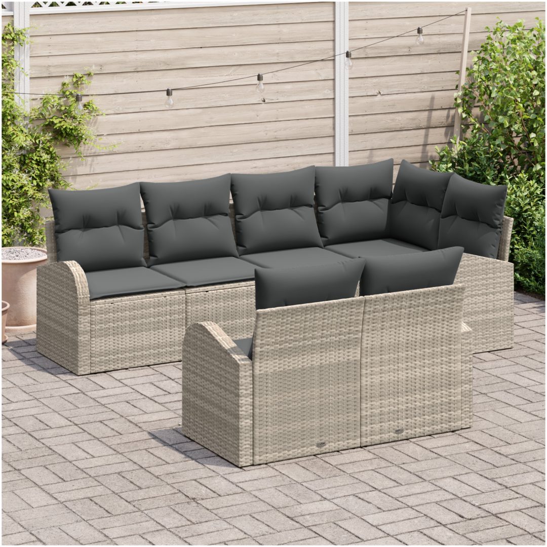 7-delars Trädgårdsoffmöblemang med Kuddar Ljusgrå Poly Rattan vidaXL 234 x 124 x 85 cm – bild 3