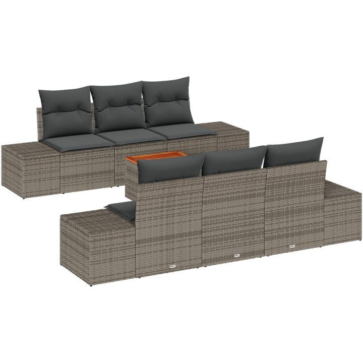7-delars trädgårdsoffor med kuddar i grå poly rattan och akacia vidaXL 55 x 55 x 37 cm – bild 2