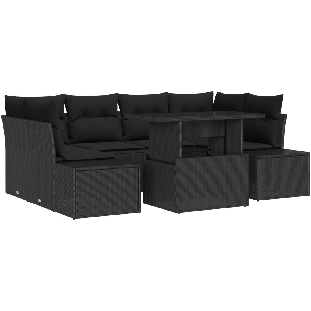 7-delars trädgårdsoffor med kuddar - svart poly-rattan vidaXL 100 x 55 x 73 cm – bild 2