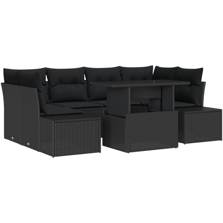 7-delars trädgårdsoffor med kuddar - svart poly-rattan vidaXL 100 x 55 x 73 cm – bild 2