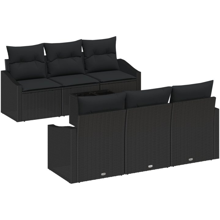 7-delars trädgårdsoffs-set med kuddar, svart rotting vidaXL 55 x 55 x 37 cm – bild 2
