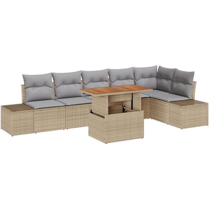 7-delars trädgårdsoffset med beige polyrotting vidaXL 100 x 55 x 73 cm – bild 2