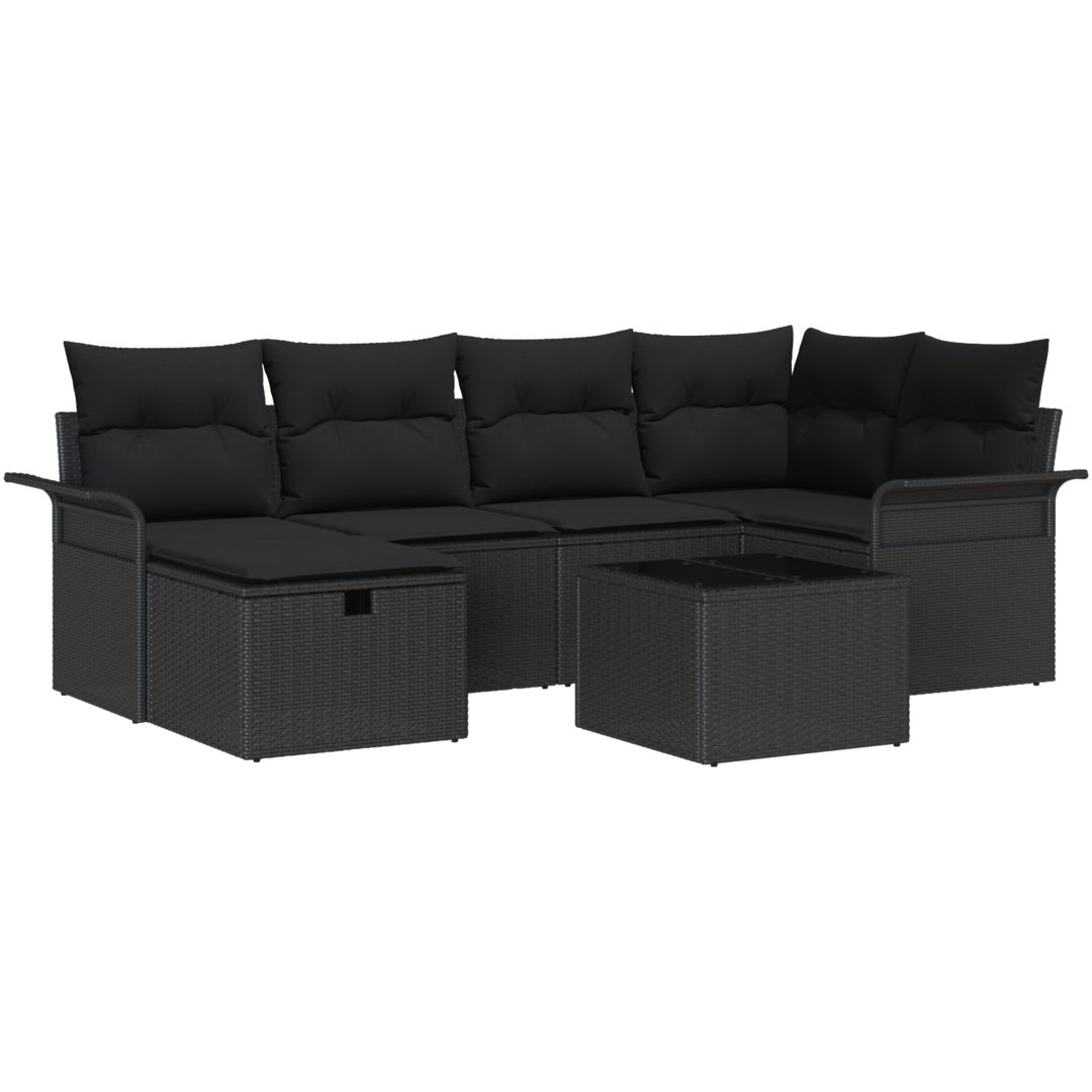 7-delars trädgårdsoffset med dynor svart poly rattan vidaXL 242.5 x 132.5 x 85 cm – bild 2