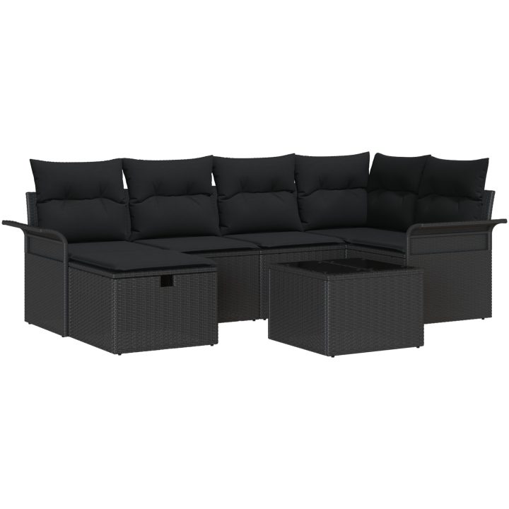 7-delars trädgårdsoffset med dynor svart poly rattan vidaXL 242.5 x 132.5 x 85 cm – bild 2