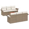 7-delars trädgårdsoffset med kuddar beige poly rattan akacia vidaXL Stor – miniatyr 2