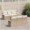 7-delars trädgårdsoffset med kuddar beige poly rattan akacia vidaXL Stor – miniatyr 3