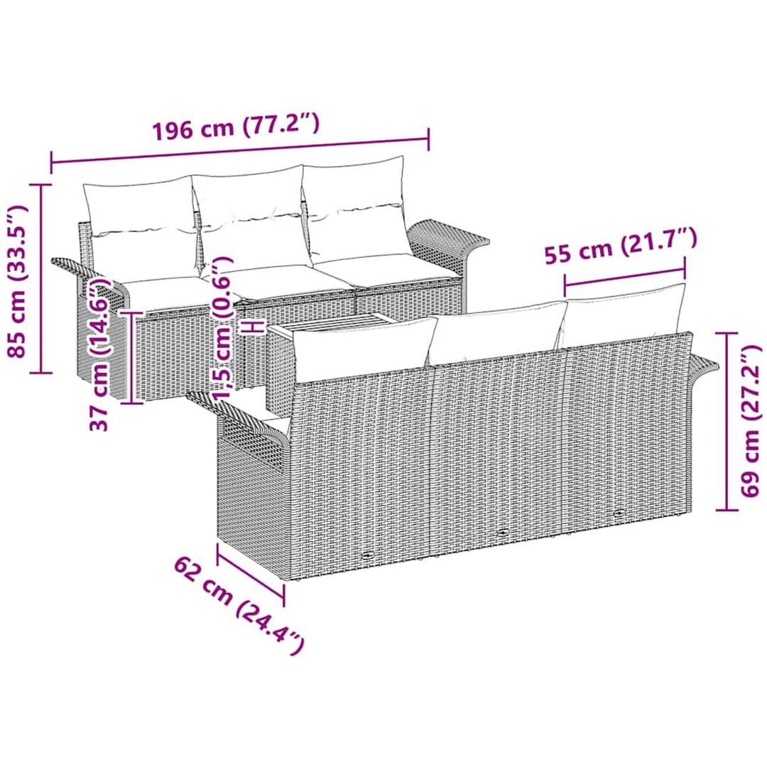7-delars trädgårdsoffset med kuddar beige poly rattan akacia vidaXL Stor – bild 9