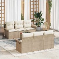7-delars trädgårdsoffset med kuddar beige poly rattan akacia vidaXL