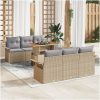 7-delars trädgårdsoffset med kuddar, beige, poly rattan och akacia vidaXL 100 x 55 x 73 cm – miniatyr 1