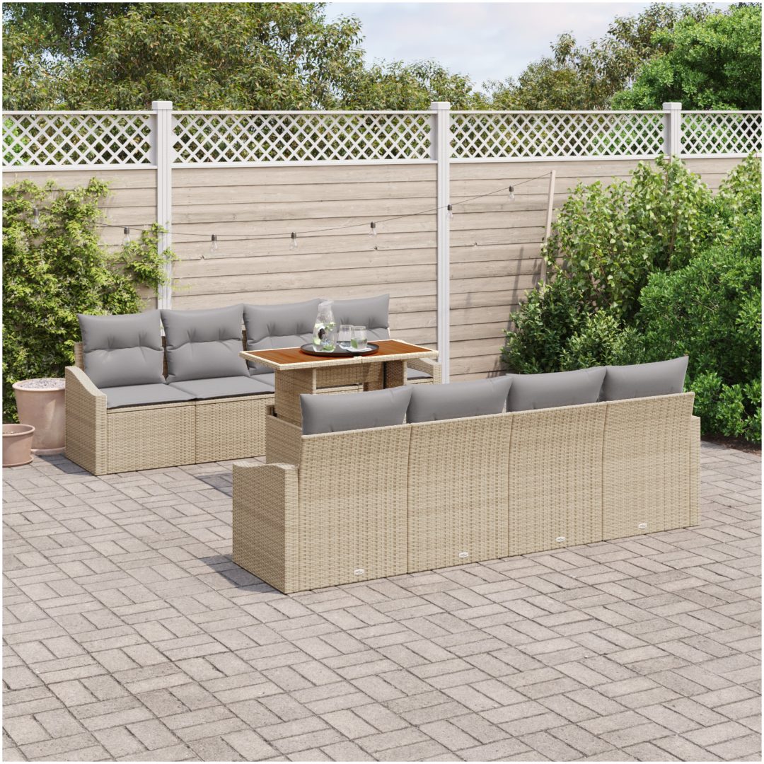 7-delars trädgårdsoffset med kuddar, beige poly-rattan. vidaXL 100 x 55 x 73 cm – bild 3