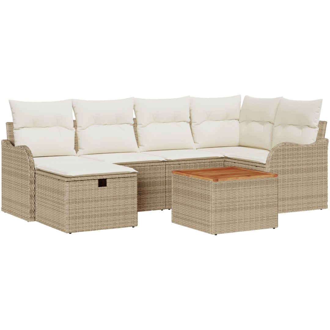 7 Delars Trädgårdsoffset med Kuddar Beige Poly Rattan vidaXL Mellan – bild 2