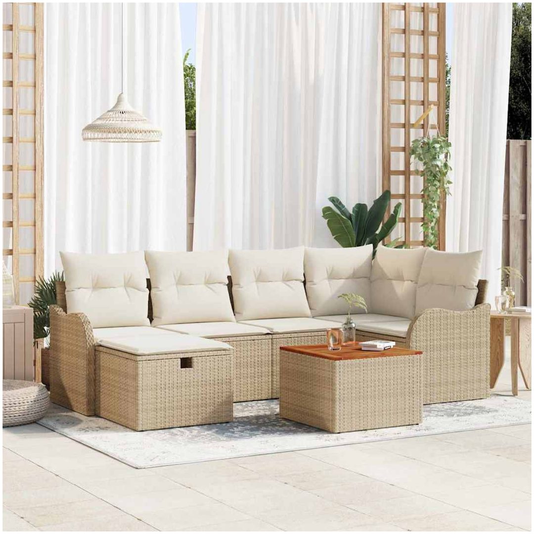 7 Delars Trädgårdsoffset med Kuddar Beige Poly Rattan vidaXL Mellan