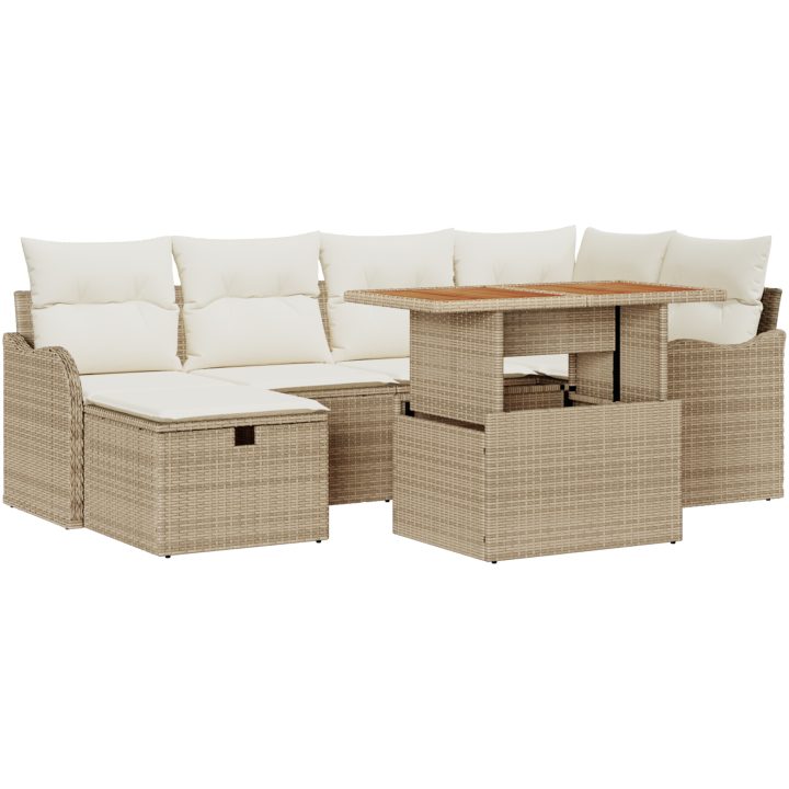 7-delars trädgårdsoffset med kuddar Beige Poly Rattan vidaXL Stor – bild 2