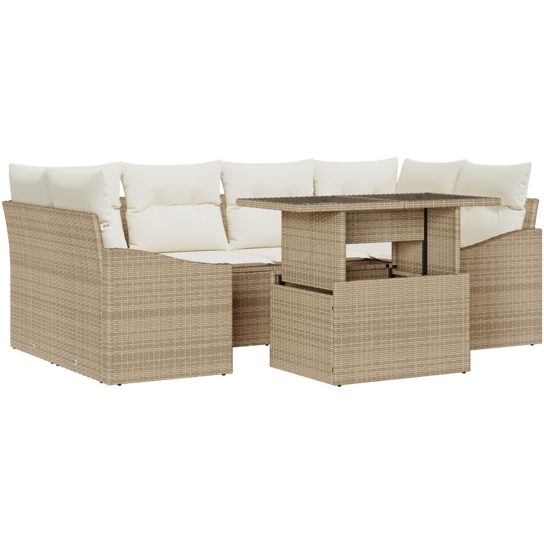7-delars trädgårdsoffset med kuddar beige poly-rotting vidaXL 100 x 55 x 73 cm – bild 2