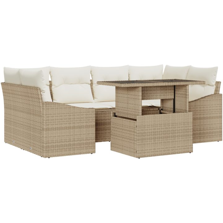 7-delars trädgårdsoffset med kuddar beige poly-rotting vidaXL 100 x 55 x 73 cm – bild 2